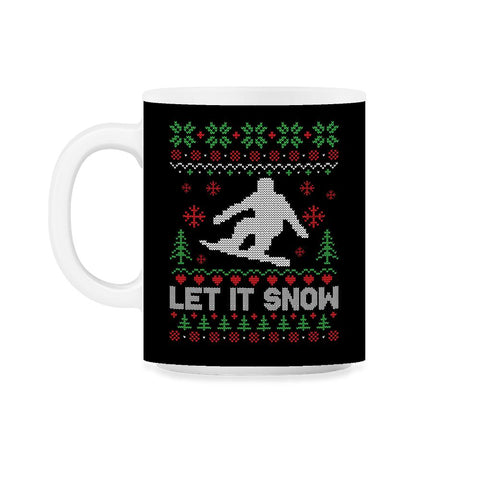 Let It Snow Snowboarding Ugly Christmas graphic Style design 11oz Mug - Black on White
