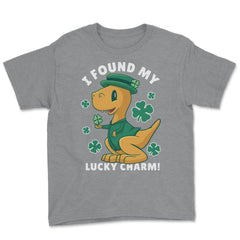 St Patrick's Day I Found My Lucky Sharm Kawaii Dinosaur design Youth - Grey Heather
