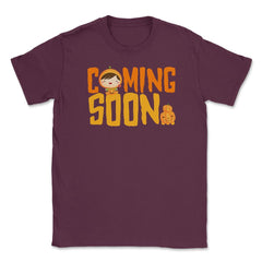 Coming Soon Baby Pumpkin Announcement For Halloween Or Fall print - Maroon