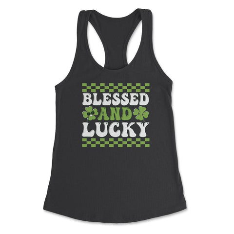 St Patrick's Day Blessed and Lucky Retro Vintage Clovers design - Black
