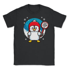 Penguin Christmas Funny Santa Stops Here design Unisex T-Shirt - Black