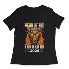 Mecha Dragon Year Of The Dragon Graphic graphic - Women's V-Neck Tee - Black