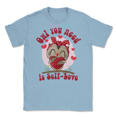 Owl you need is Self-Love! Cute Kawaii Owl Hugging Heart graphic - Light Blue