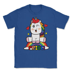 LGBTQ Pride Unicorn Sitting on top of a Rainbow Equality product - Royal Blue
