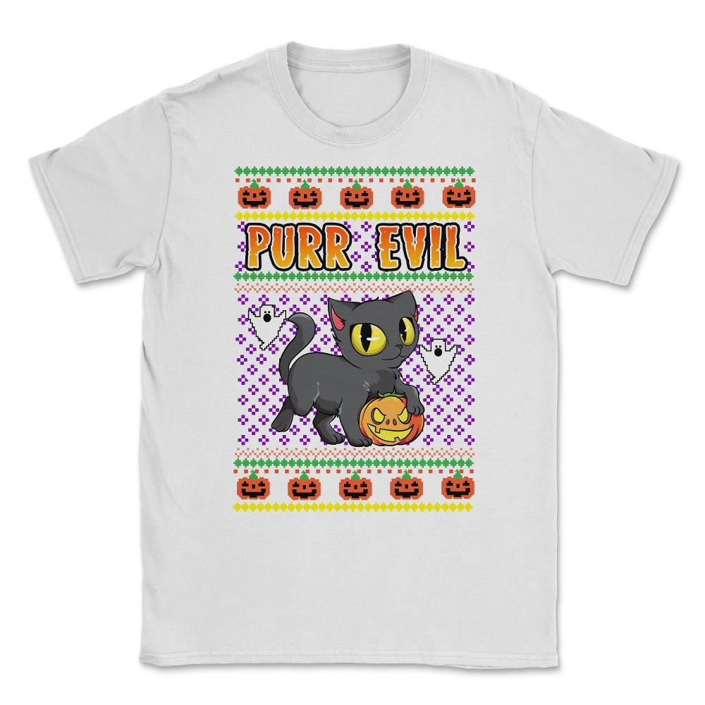 Purr Evil Ugly print Style Halloween Design Pun Gift graphic Unisex - White