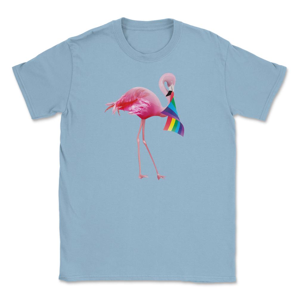 Pink Flamingo with Rainbow flag design Gift graphic Unisex T-Shirt - Light Blue
