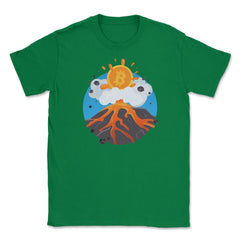 Funny Bitcoin Symbol flying out of a Volcano for Crypto Fans design - Green