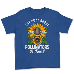Pollinator Bee & Sunflowers Cottage Core Aesthetic print Youth Tee - Royal Blue