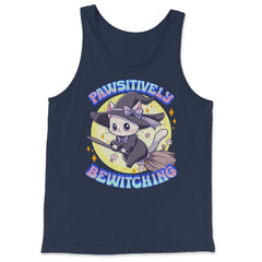 Pawsitively Bewitching Kawaii Kitten Witch Design print - Tank Top - Navy