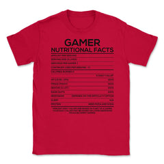 Funny Gamer Nutritional Facts Video Gaming Humor Gamers graphic - Red