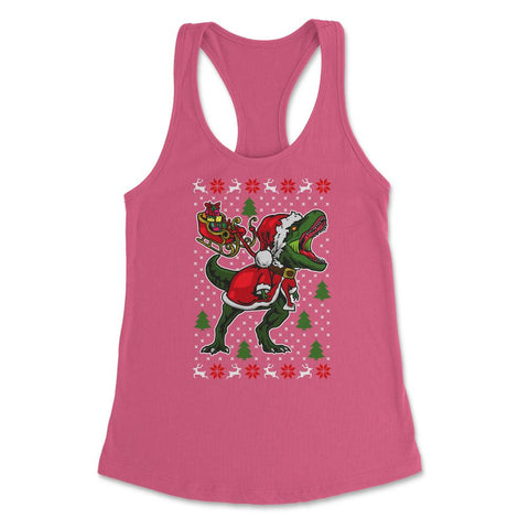 Ugly Christmas design Style Dinosaur Sleigh Funny product Women's - Hot Pink