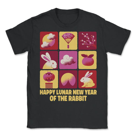 Happy Lunar New Year of the Rabbit 2023 Chinese Tiles print - Unisex T-Shirt - Black