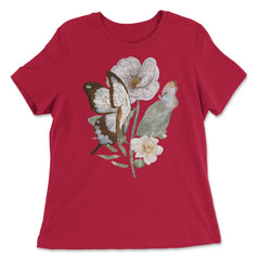 Pollinator Butterflies & Flowers Cottage core Botanical graphic - Women's Relaxed Tee - Red