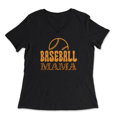 Baseball Mama Mom Leopard Print Letters Sports Funny graphic - Women's V-Neck Tee - Black