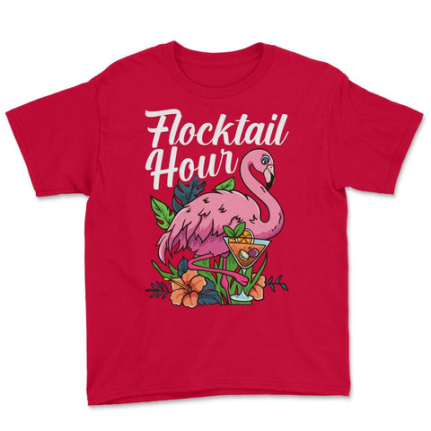Flamingo Flocktail Hour Funny Flamingo Lover Pun design Youth Tee - Red