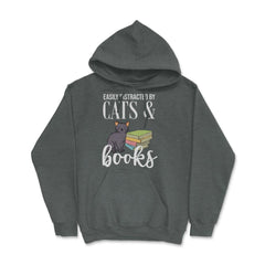 Funny Easily Distracted By Cats And Books Cat Book Lover Gag graphic - Dark Grey Heather