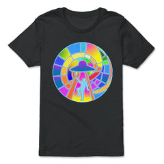 Stained Glass Art UFO Abduction Colorful Glasswork Design print - Premium Youth Tee - Black