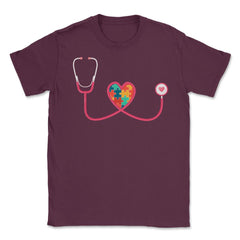 Nurse Autism Puzzle Pieces Heart Stethoscope Nursing graphic Unisex - Maroon