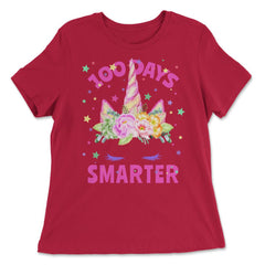 100 Days Smarter 100 Days of School Unicorn Face Costume graphic - Women's Relaxed Tee - Red