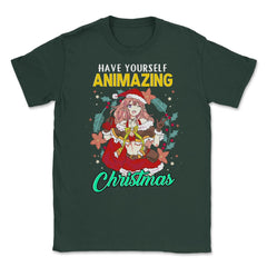 Animazing Christmas Santa Anime Girl with Poinsettias Funny product - Forest Green