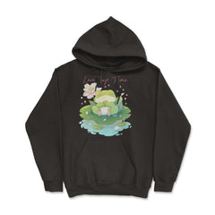 Cute Kawaii Baby Frog Napping in a Waterlily Pad graphic - Hoodie - Black