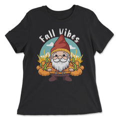 Fall Vibes Cute Gnome with Pumpkins Autumn Graphic design - Women's Relaxed Tee - Black