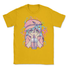 Anime Pastel Girl Drinking Bubble Tea Boba Lover Gift print Unisex - Gold