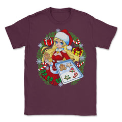 Anime Christmas Santa Girl with Xmas Cookies Cosplay Funny graphic - Maroon