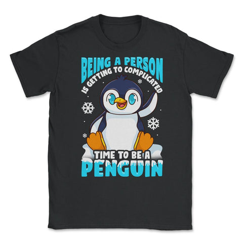 Time to Be a Penguin Happy Penguin with Snowflakes Kawaii print - Black