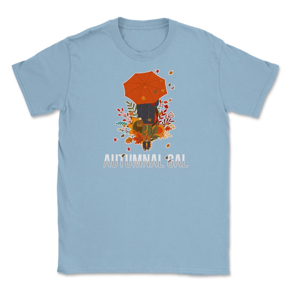 Autumnal Gal Fall Girl with Umbrella Design graphic Unisex T-Shirt