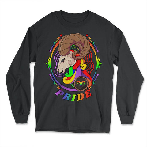 Gay Zodiac LGBTQ Zodiac Sign Aries Rainbow Pride product - Long Sleeve T-Shirt - Black