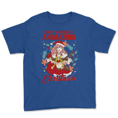 Animazing Christmas Santa Anime Girl with Poinsettias Funny print - Royal Blue