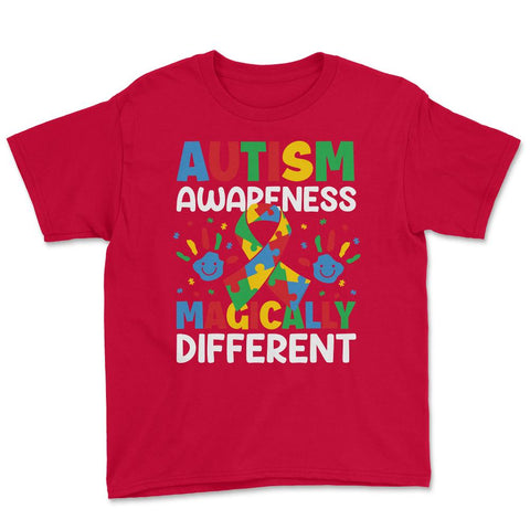 Autism Awareness Magically Different graphic Youth Tee - Red