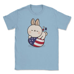 Bunny Napping on an American Flag Egg Gift design Unisex T-Shirt - Light Blue