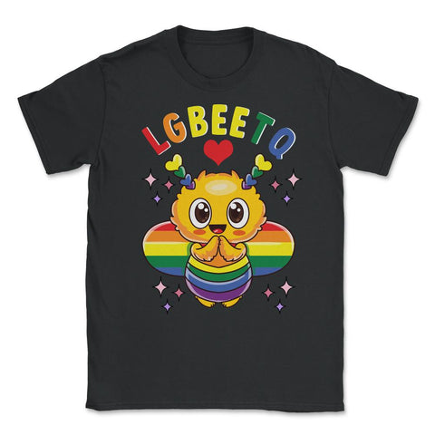 LGBEETQ Cute Bee in Rainbow Flag Colors Gay Pride print Unisex T-Shirt - Black