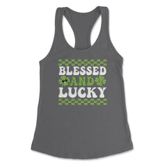 St Patrick's Day Blessed and Lucky Retro Vintage Clovers design - Dark Grey