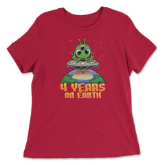 Science Birthday Alien UFO & Earth Science 4th Birthday product - Women's Relaxed Tee - Red