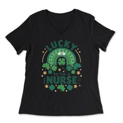 Lucky To Be a Nurse St Patrick’s Day Boho Rainbow design - Women's V-Neck Tee - Black
