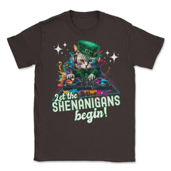 Let the Shenanigans Begin! DJ Cat Music St Patrick’s Humor design - Brown