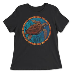 Stained Glass Art Sea Turtle Colorful Glasswork Design print - Women's Relaxed Tee - Black
