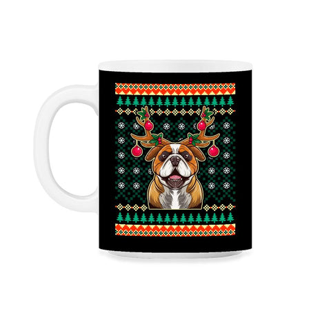 English Bulldog Ugly Christmas Reindeer Antlers 11oz Mug