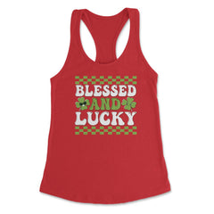St Patrick's Day Blessed and Lucky Retro Vintage Clovers design - Red