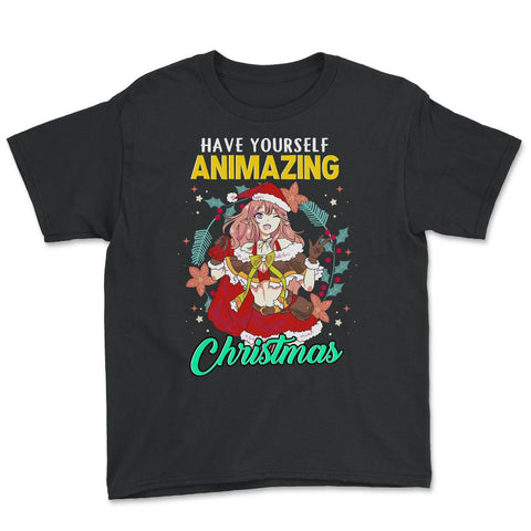 Animazing Christmas Santa Anime Girl with Poinsettias Funny product - Black