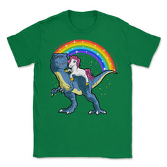 Unicorn Riding a T-Rex Dinosaur Funny Humor product Unisex T-Shirt - Green