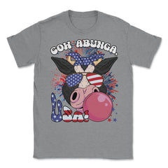 4th of July Cow-abunga, USA! Funny Patriotic Cow design Unisex T-Shirt - Grey Heather