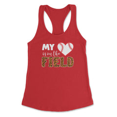 Funny Baseball My Heart Is On That Field Leopard Print Mom print - Red