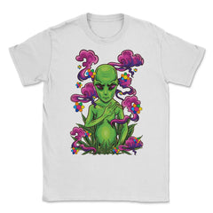 Alien Hippie Smoking Marijuana Hilarious Groovy Art print Unisex - White