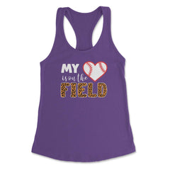 Funny Baseball My Heart Is On That Field Leopard Print Mom print - Purple