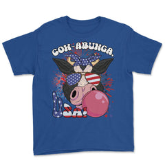 4th of July Cow-abunga, USA! Funny Patriotic Cow design Youth Tee - Royal Blue
