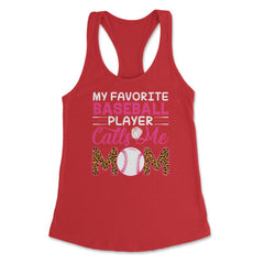 My Favorite Baseball Player Calls Me Mom Mama Mom Leopard print - Red